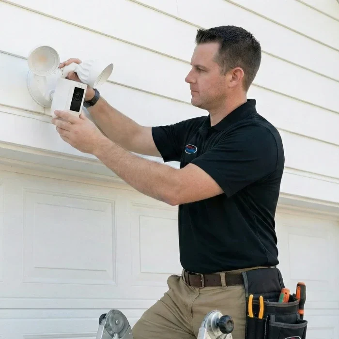 tech installing video camera on pro technologies